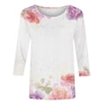 thumbnail image 3 of Tmtolofot Graphic Tees For Womens,Women Summer Casual Round Neck T Shirts,Womens Petals Printed 3/4 Sleeves T-Shirt,Ladies Comfy Lightweight Tunic Blouses, 3 of 4