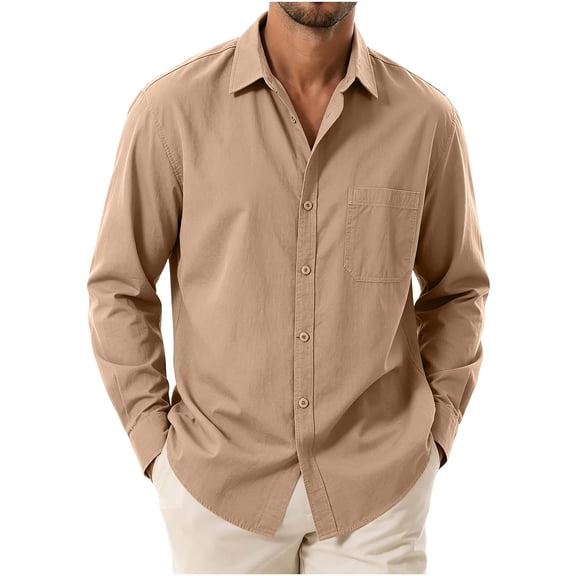 Axiiglly Mens Cotton Dress Shirt, Long Sleeve Collared Button Down Regular Fit Work Shirts, Comfy Business Casual Blouses with Pocket