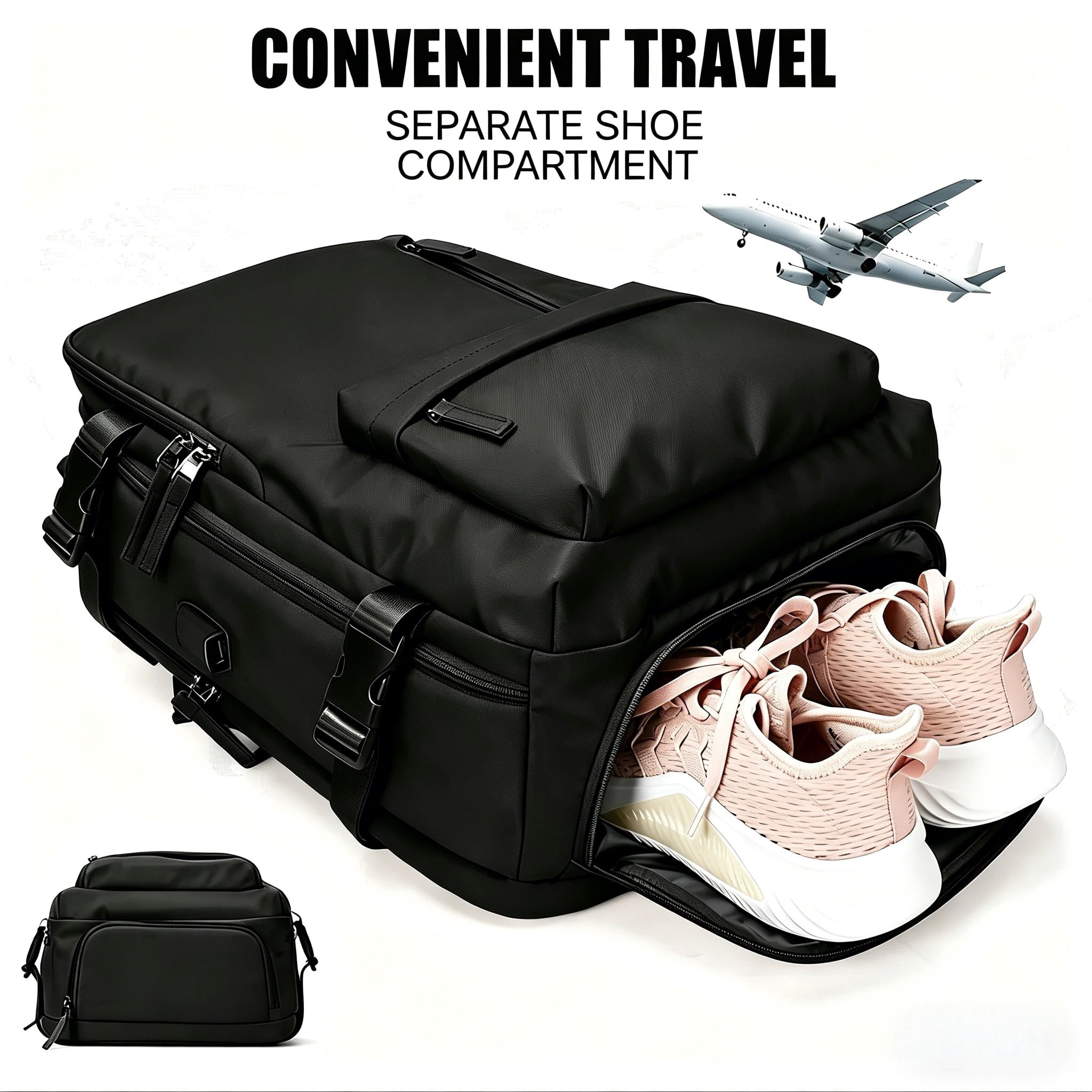 TRANSLINK Backpack with USB Charging Port, Water Resistant Work Business Laptop Backpack, Airline Approved Carry On Bag for Man and Women, Black