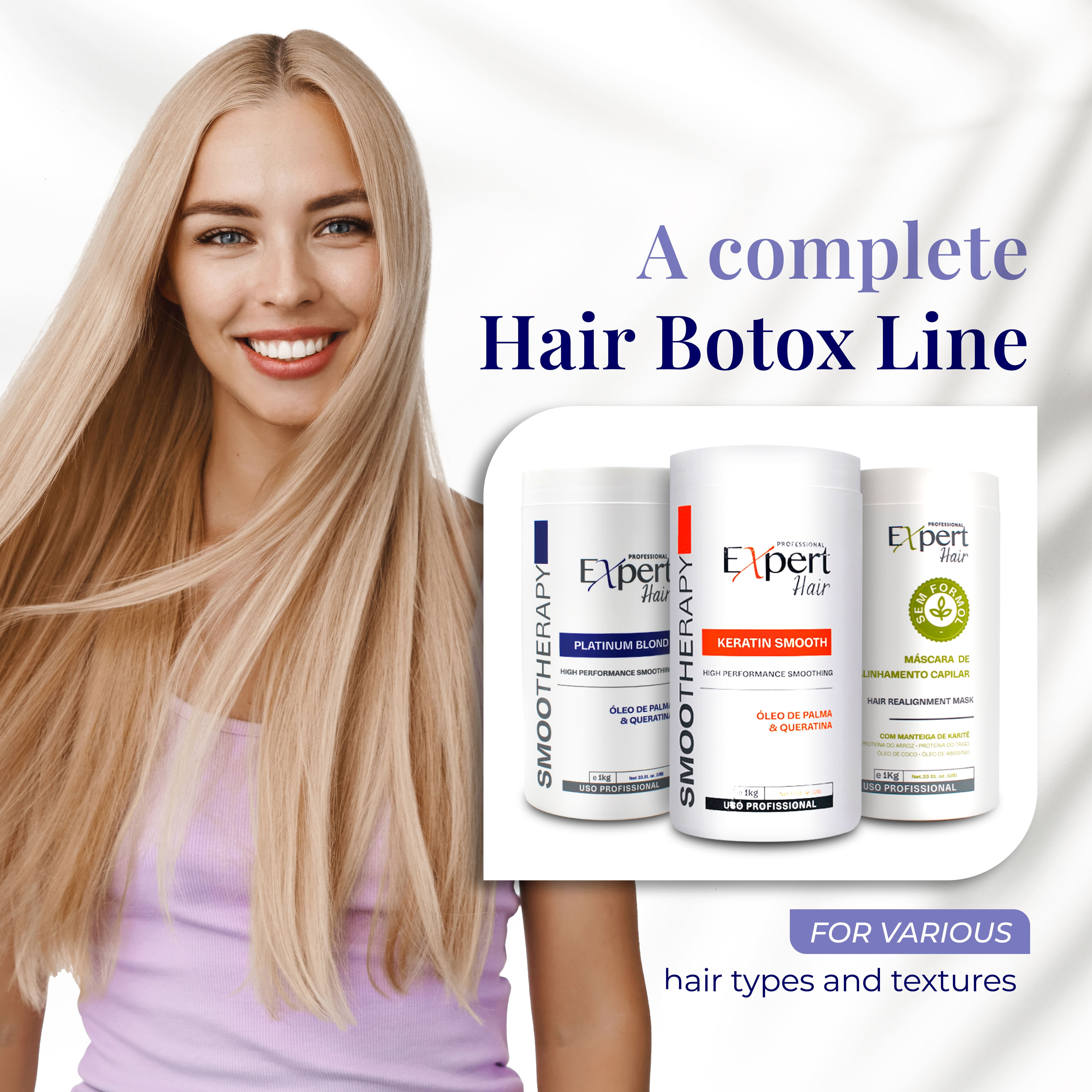 Expert Hair Platinum Blond, Hair Treatment- Straightening - Neutralize yellow tones -Queratina para Alisar el Cabello, Cirugia Capilar para el Cabello (1kg/35.3 oz)