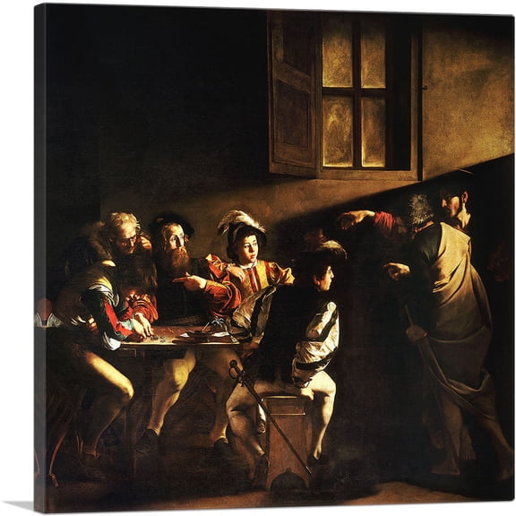 ARTCANVAS The Calling of Saint Matthew 1600 Canvas Art Print by Caravaggio - Size: 18" x 18" (0.75" Deep)