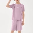 thumbnail image 3 of Eltusu Girls Athletic Outfit Sets, Activewear Short Sleeve Casual Crew Neck T-Shirts and Shorts Sets Purple Size 11-12 T, 3 of 5