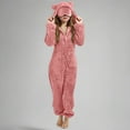 thumbnail image 2 of WMTBSRSW Girls Fleece Onesie Pajamas with Eye Mask Soft Fuzzy Sherpa Hooded Romper One Piece Winter Sleepwear Flannel Pajama Jumpsuit Loungewear Watermelon Red 5 Years, 2 of 7