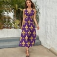 thumbnail image 3 of Purple Bright Mardi Gras - Fleur De Lis Dress Fashion Boho Beach Long Dresses Female Party Printed Maxi Dress, 3 of 9