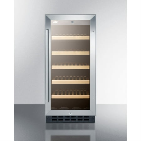 15  wide ADA compliant wine cellar for built-in or freestanding use  with digital controls  front lock  LED lighting  and stainless steel wrapped cabinet