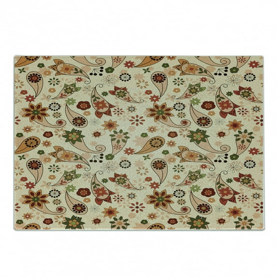 Paisley Cutting Board, Floral Design with Spring Motifs and Paisley Elements Oriental in Design, Decorative Tempered Glass Cutting and Serving Board, Small Size, Multicolor, by Ambesonne