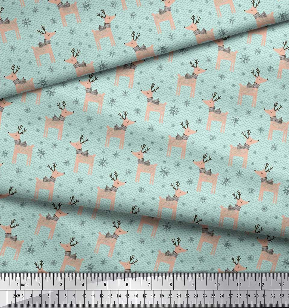 Soimoi Green Cotton Voile Fabric Reindeer & Snowflake Christmas Print Fabric by the Yard 42 Inch Wide