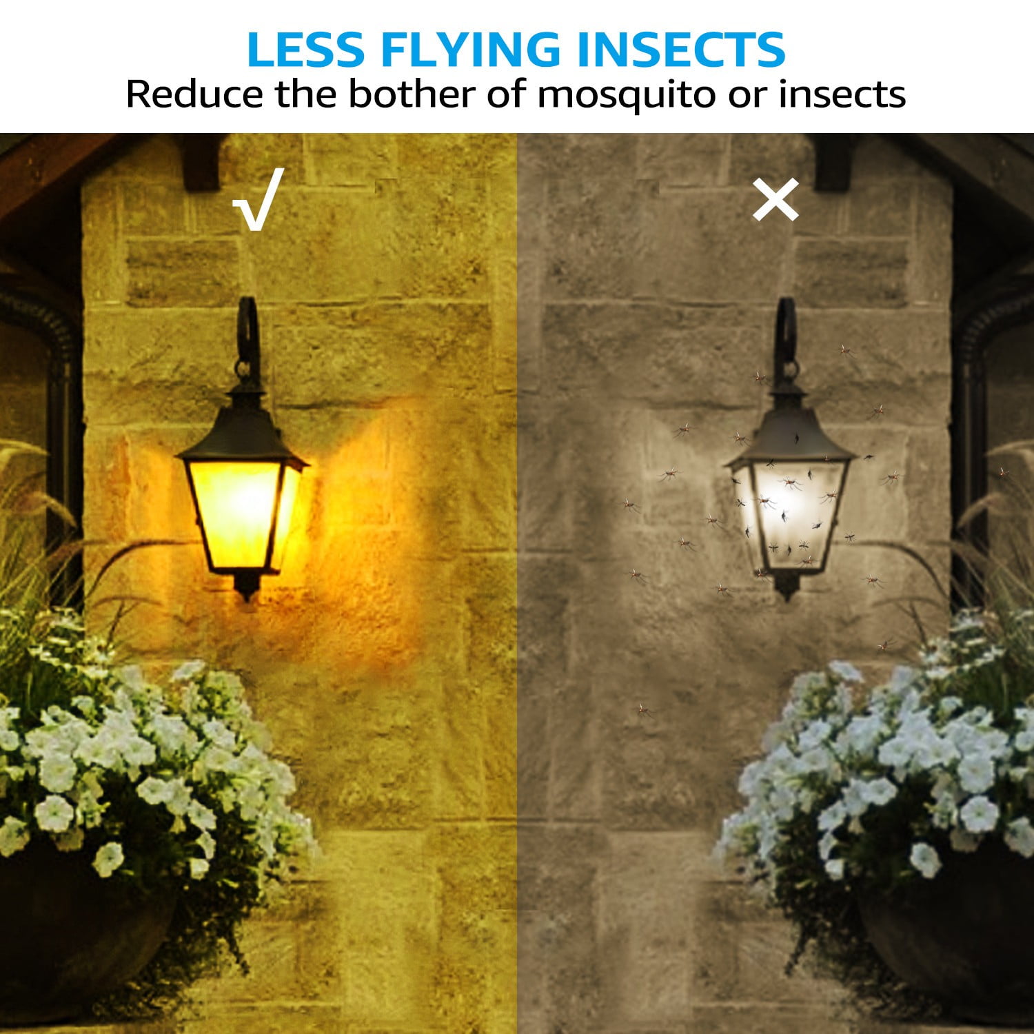 LED A19 Yellow Bulbs, 8W (40W Equivalent) Light Bulb, E26/E27 Base, Outdoor Bug Free Lights for Porch, Patio, Backyard, Entry Way, Pack of 12