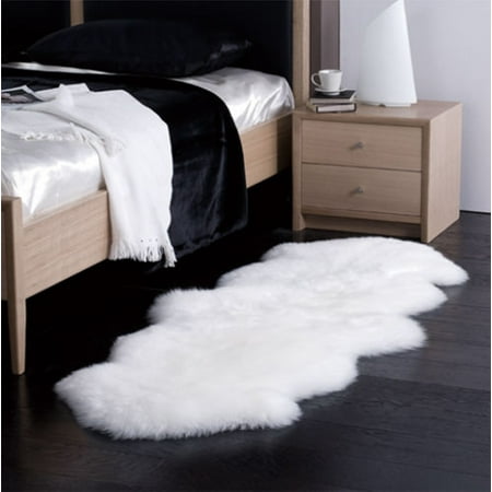 Soft White Rug Double Pelt Soft Sheepskin Rug Mat Seat Pad, Carpet for Living Room White Grey Black - 75