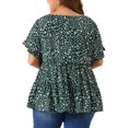 thumbnail image 3 of Agnes Orinda Women's Plus Size Top Boho Floral V Neck Ruffle Sleeves Tiered Babydoll Blouses 2X Green, 3 of 6