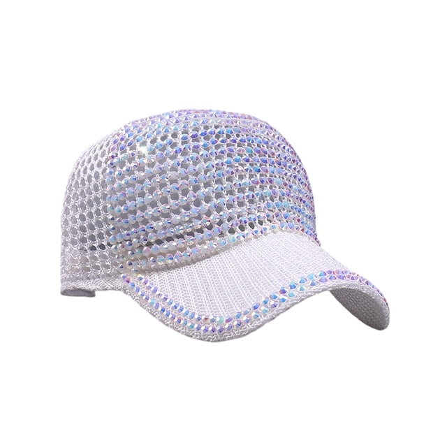 Gorra de béisbol con cola de caballo ajustable con cristales de estrás tachonados para mujer y hombre, gorra deportiva informal brillante y transpirable, sombrero para el sol, sombrero láser de moda.