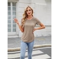 thumbnail image 2 of Womens Summer Tops Spring Shirts Trendy Vacation Outfits Short Sleeve Business Tshirts Fashion Casual Blouses Khaki XXL, 2 of 8