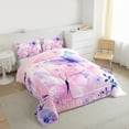 thumbnail image 3 of Homewish Kawaii Cartoon Butterfly Queen Comforter Set, Pink Plum Watercolor Bedding Sets, Flower Leaf Plant Reversible Bedding Comforter Set, Microfiber Bedroom Decor, 3pcs, 3 of 8