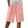 thumbnail image 6 of Endives Womens Linen Short Elastic Waist Solid Color Knee Length Casual Loose Rolled Up Shorts Beach Shorts, 6 of 7