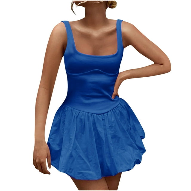 pstuiky Robes pour Jeunes Adultes, Mode Femme Aguichant Unie Sans Manches à Col Rond Robes Mini Bouffantes de Plage Robes Courtes Robe d'Été Robes Formelles Liquidation