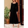 thumbnail image 6 of Womens Long Sleeve Smocked Maxi Dress Casual Square Neck Swiss Dot Tiered Ruffle Flowy Pocket Dresses, 6 of 7