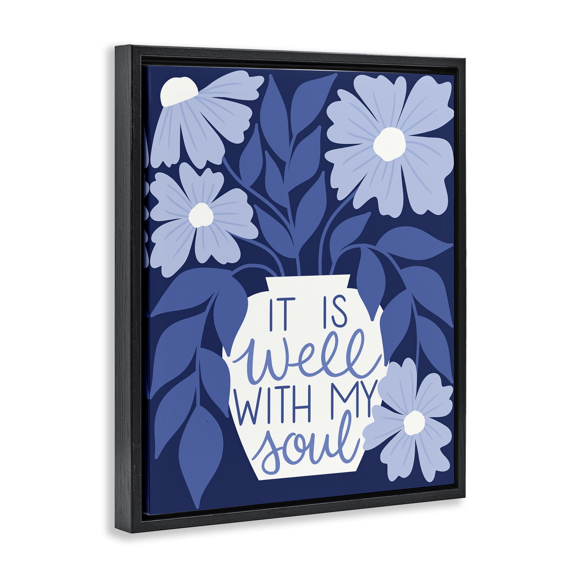 Stupell Industries Well With My Soul Florals Plants & Flowers Painting Black Floater Framed Canvas Art Print Wall Art, 17 x 21