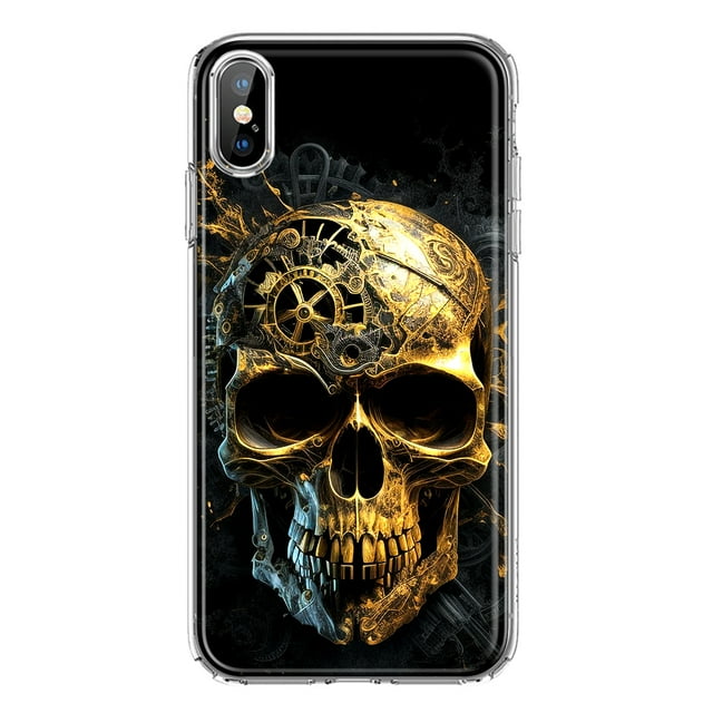 MUNDAZE Apple iPhone XS/X Steampunk Skull Science Fiction Machinery Double Layer Phone Case Cover