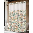 thumbnail image 2 of No Hook Shower Curtain with Snap-in Liner, Teal Orange Eucalyptus Waterproof Fabric Bathroom Curtains, Spring Botanical Leaves Bath Curtains & Mesh Top Window Stall 48"x72", 2 of 9
