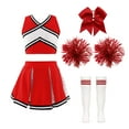 thumbnail image 1 of Aislor Robe de Cheerleading pour Filles Enfants Tenue d'Uniforme de Cheerleader et Couvre-Chef Ensemble de Chaussettes à Pompons Bourgogne Complet 12, 1 of 5