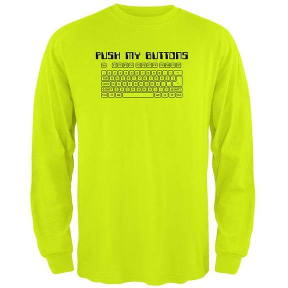 Push My Buttons Mens Long Sleeve T Shirt Safety Green 2XL