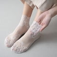 thumbnail image 3 of Xiao Hua Calcetines tobilleros de encaje para mujer (5 pares), con doble volante, con diseño de red de pesca, blancos, 3 of 5