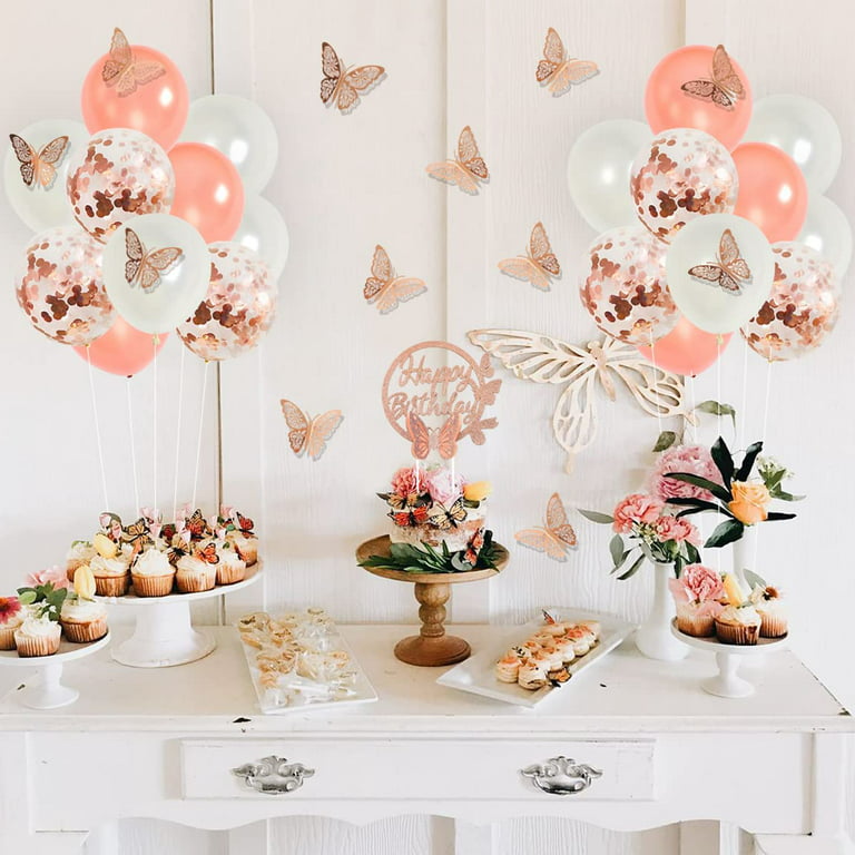 Rose Gold Butterfly Birthday Decorations Set Butterfly Happy