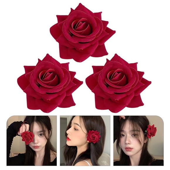 AURARMLET 3Ud Clip Para El Con Rosa Simulada En Color Rojo Para
