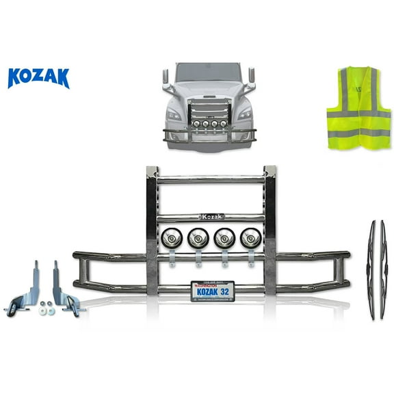 Compatible with Freightliner Cascadia 2018  Grille Bumper Guard-Deer Guard - Chrome (Kozak Aftermarket)