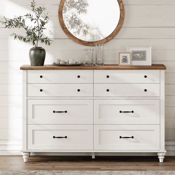 White 8 Drawer Dresser for Bedroom, Wooden Chest of Drawers for Living Room