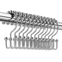 Siaomo Shower Curtain Rings Hooks, Premium Stainless Steel, Rustproof, Easy Glide, for Bathroom Shower Rods Curtains - Double Hooks-Set of 12, Chrome