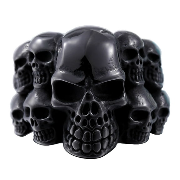 ZMY Home Black Skull Ring Stainless Steel Handmade Jewelry Cool Punk Rock Faces of Skull Band Ring (10)