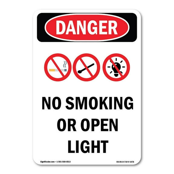 OSHA Danger Sign -  No Smoking Or Open Lights | Decal | Protect Your Business, Construction Site, Warehouse & Shop Area |  Made in The USA