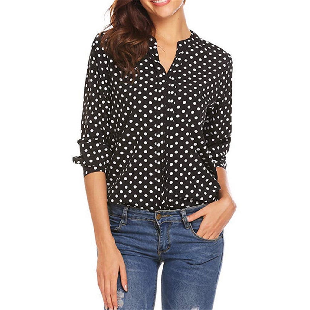 t shirts for women Women Polka Dot 3/4 Sleeve Blouse Tops Ladies 