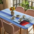 thumbnail image 3 of Blue Ombre Striped Daisy Table Cloths for 4 Foot Rectangle Tables, Vintage Flowers Abstract Art Patio Waterproof Elastic Fitted Tablecloths, Washable Rectangular Table Cover for Camping, 3 of 8