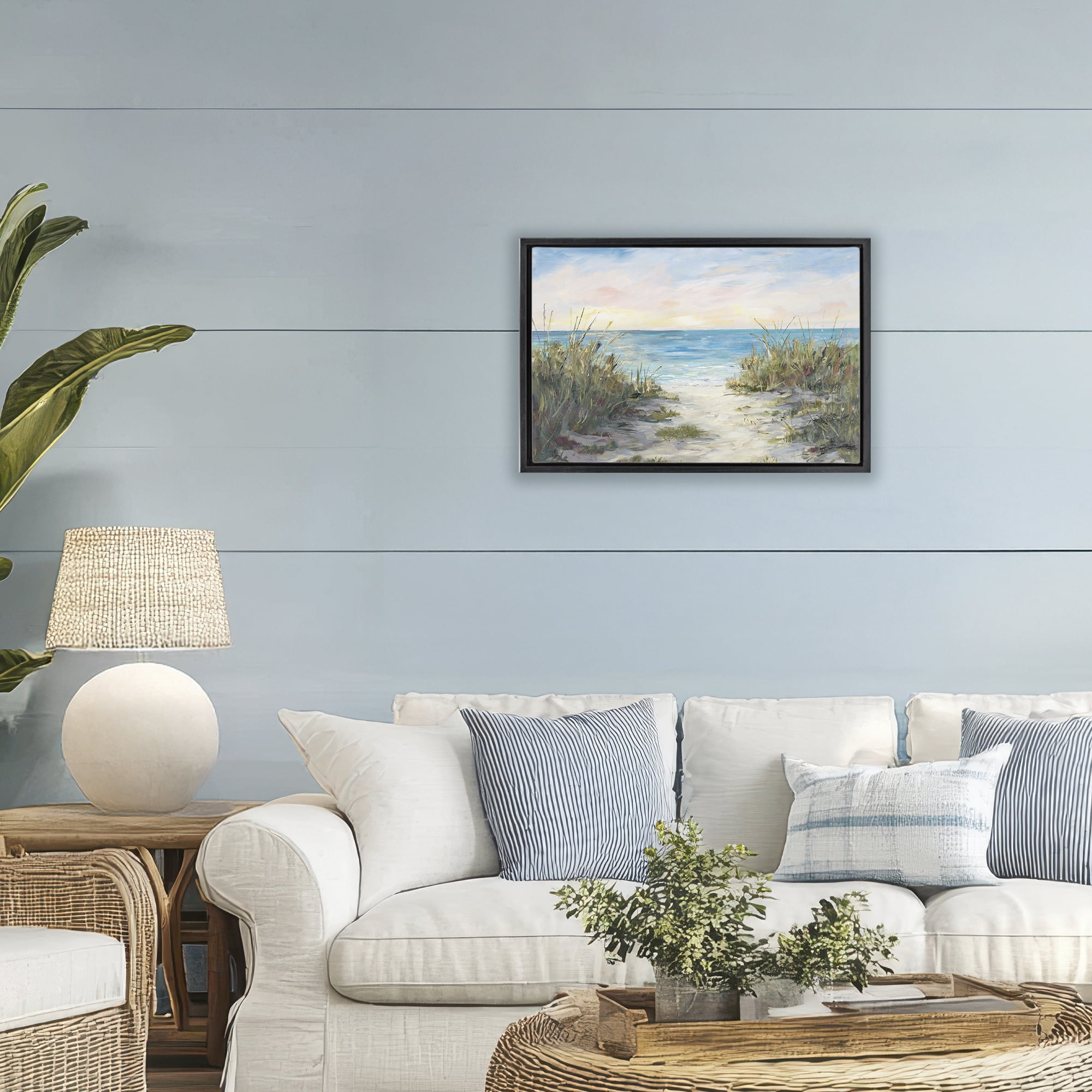 Stupell Industries Walk To The Beach Black Framed Floater Canvas Wall Art, design by Julie DeRice