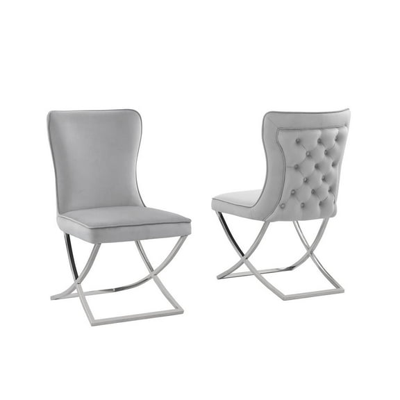 Best Master Furniture Blythe Grey Velvet with Silver Dining Chairs, Set of 2