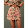 thumbnail image 3 of Apricot Floral Print High-Waist Button-Front A-Line Denim Mini Skirt, 3 of 28