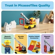 PicassoTiles 3-in-1 Magnet Tile Building Blocks – Crane, Dump Truck & Ladder Construction Vehicle with Car Base, STEM Toy for Kids