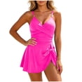 thumbnail image 2 of QUNYINEY One Piece Swimsuits for Women Tummy Control Pink Modest Swim Dress with Skirt Ruched Crew Neck Swimsuit Sets, 2 of 6