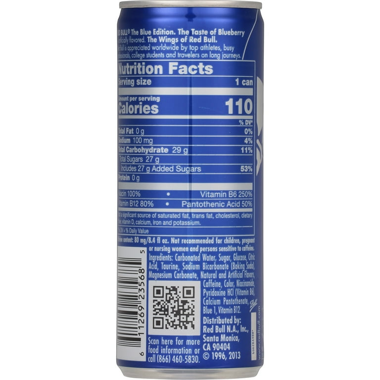 Red Bull Blue Edition Energy Drink, Blueberry, 80mg Caffeine, 8.4
