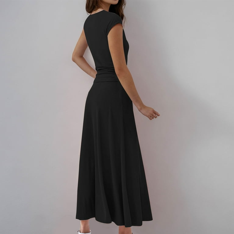 Skirt Sets for Women 2 Piece Casual Knit Short Sleeve Crop