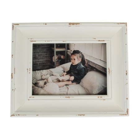 DII 5x7" Farmhouse Wood and Glass Picture Frame in Distressed White