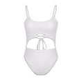 thumbnail image 6 of HUPOM Modest Swimsuits For Women Mid Waist Sheath One-Piece High Cut Beach Cut-Out Swimwear Clearance White size 10, 6 of 7