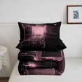 thumbnail image 3 of Geometric Abstract Bedding 3D Modern Glowing Square Plaid Comforter Set Pink Room Decor for Teen Girls, Neon Light Gradient Grid Bedding Comforter Sets Full 3Pcs, Poppy Plaid Pink, 3 of 5