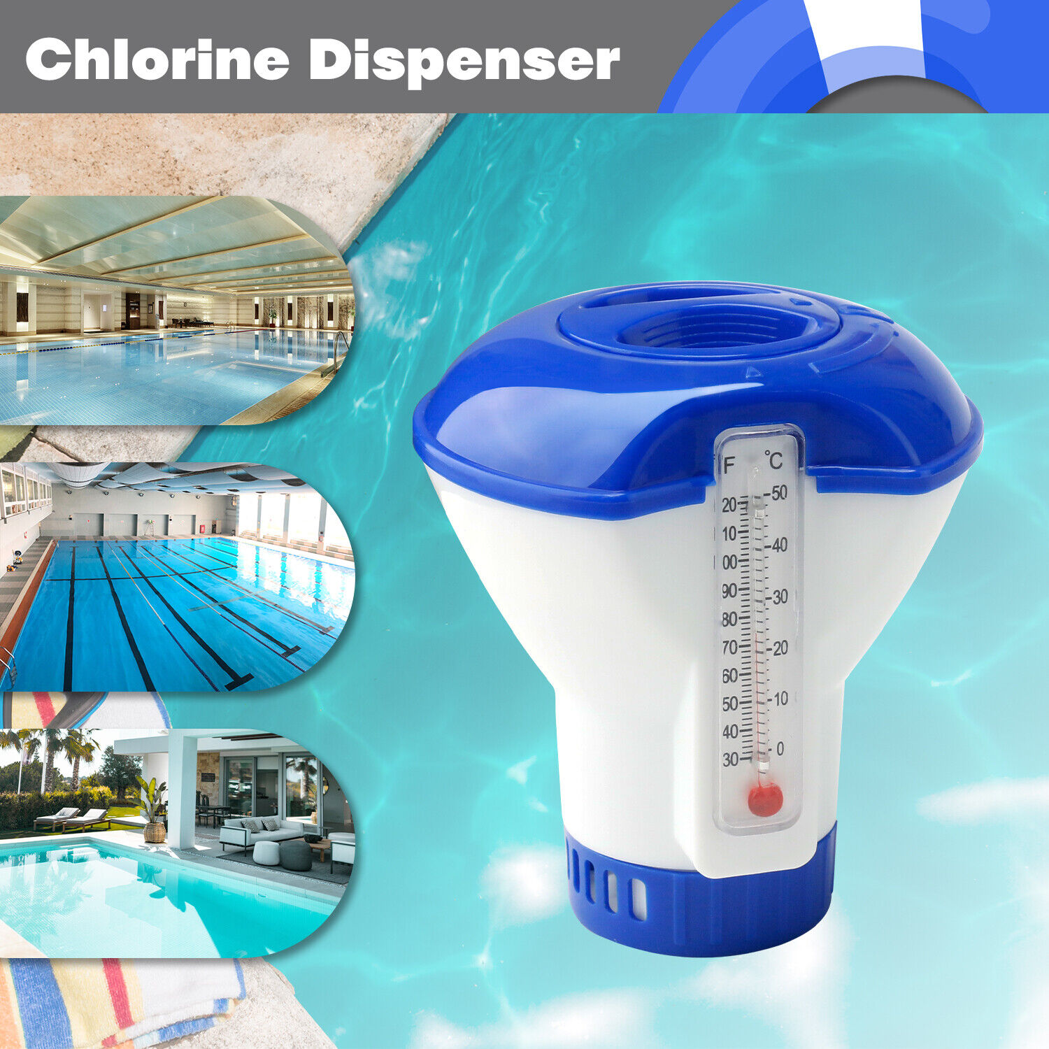 Chlorine Bromine Tablet Floating Dispenser Floater Thermometer Swimming