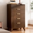 thumbnail image 6 of Ktaxon Fluted Tall 5 Drawer Dresser Solid Wood Chest of Drawers with Soft Close Slides Storage Cabinet for Bedroom Living Room Entryway Walnut, 6 of 9