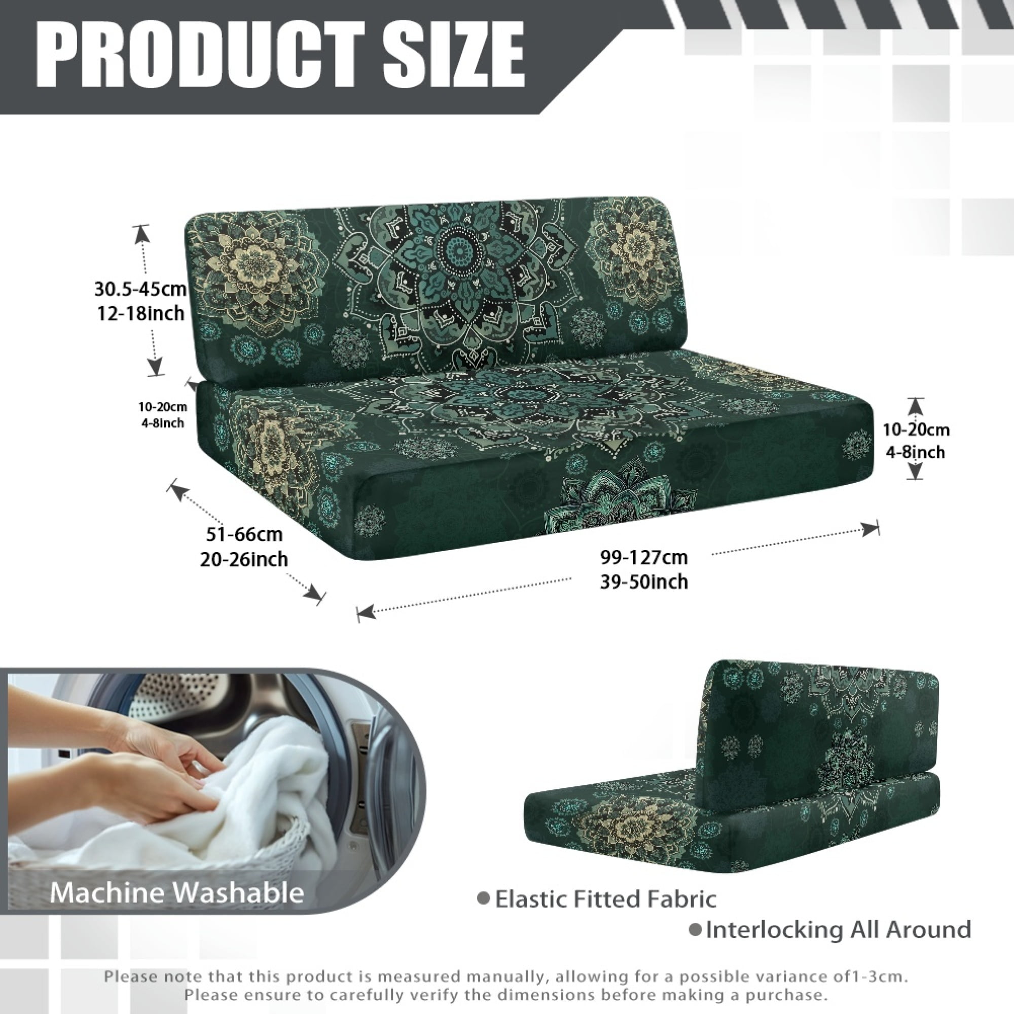 FOR U DESIGNS Boho Mandala Green Pattern 2 Pack RV Dinette Cushion Covers Washable Camper Cushion Slipcover Scratch-Resistant Sofa Chair Cover Camper Seat Covers Dinette Booth