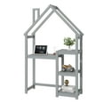 thumbnail image 3 of PORKISS House-Shaped Writing Desk, Wooden Study Table with Shelves, Study Desk with Bookshelf, Toy Storage for Kids Boys Girls, Grey, 3 of 11