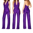 thumbnail image 4 of Women's Sequin Jumpsuit, Cowl Neck Halter Backless Romper, Sleeveless Wide Leg Jumpsuit for Women, Glittery Party Wear, Club Outfit, Prom Dress, Date Night and Special Occasions-Purple, 4 of 5